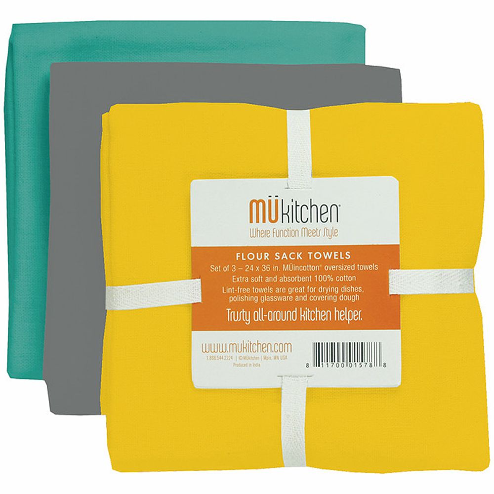 Mu Kitchen Set of 3 Flour Sack Towels, Multiple Colors