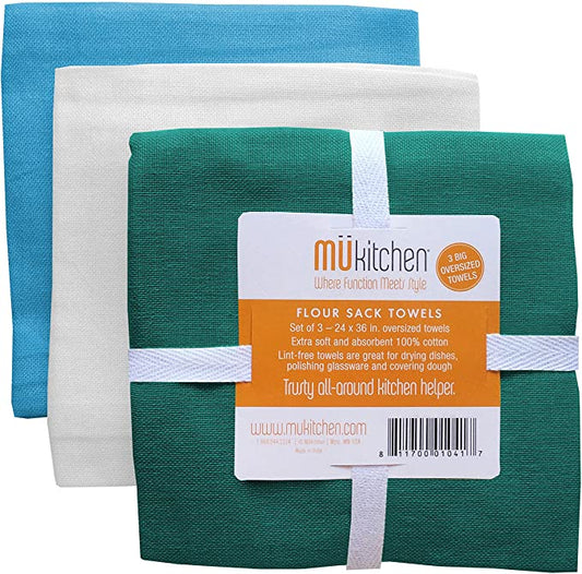 Mu Kitchen Set of 3 Flour Sack Towels, Multiple Colors