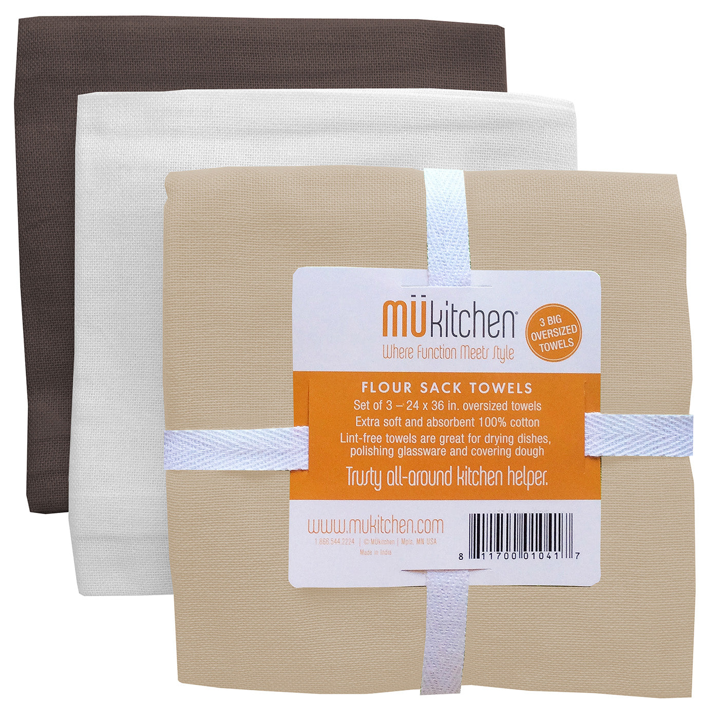 Mu Kitchen Set of 3 Flour Sack Towels, Multiple Colors